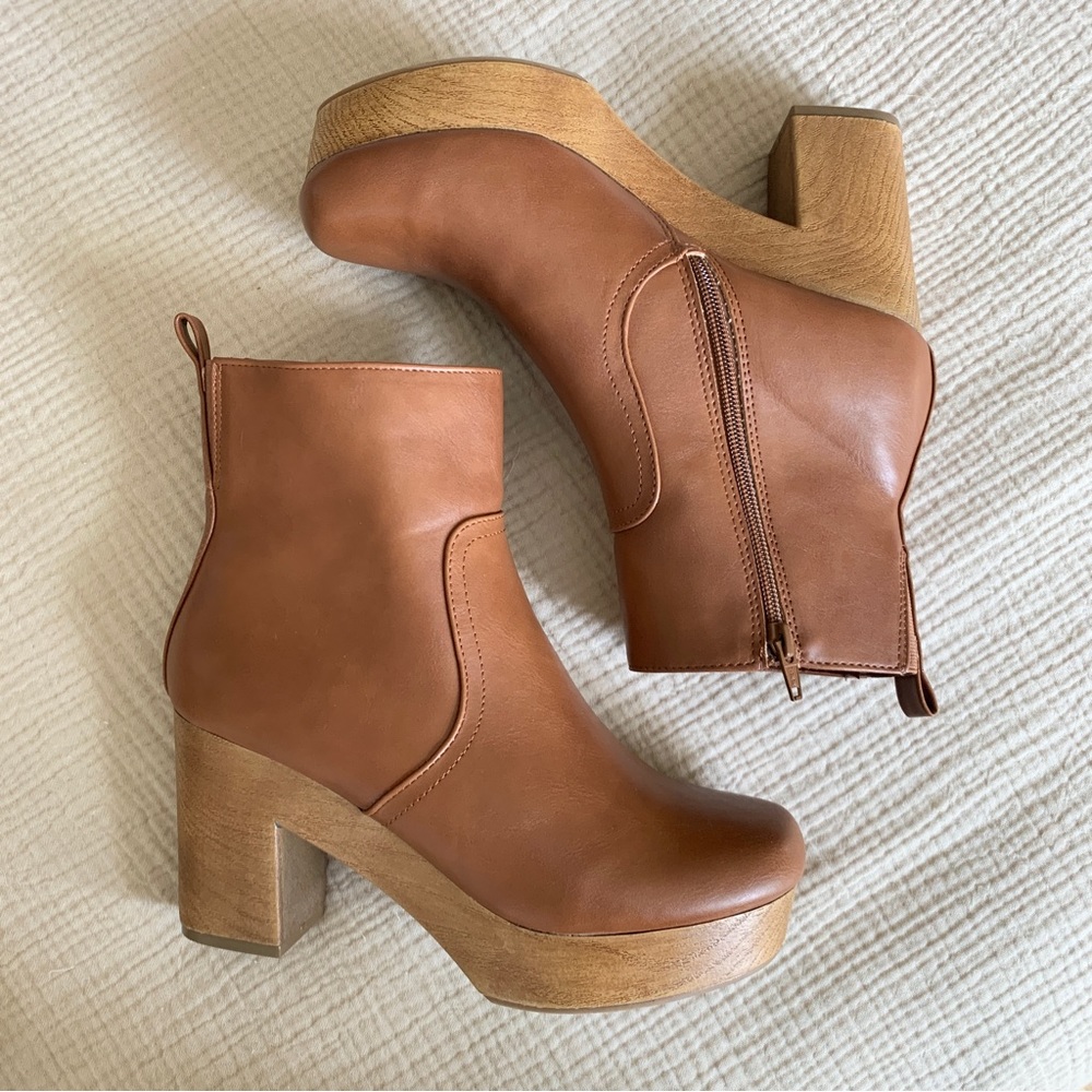 Wooden Block Heel Boot NWOT